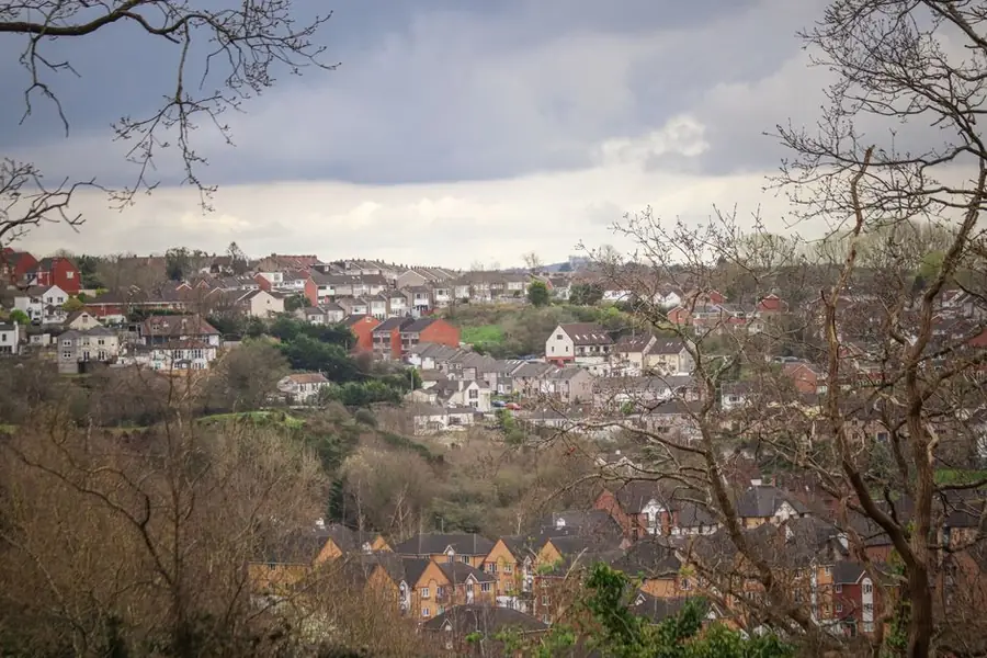 Mixed rows of brick houses on rising ground, typical of former colliery settlements