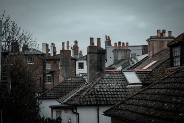 Slate rooftops of older terraced houses in Mansfield